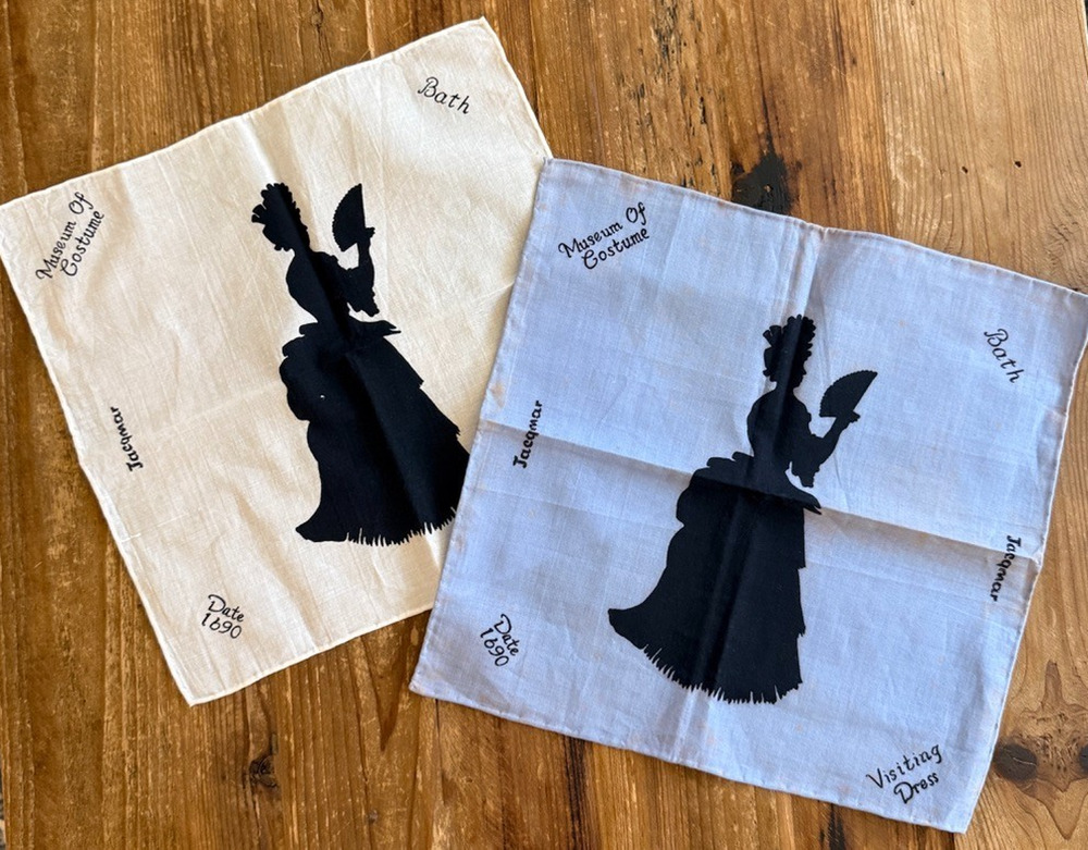 Vintage Jacqmar Hankie Lot of 2 Museum of Costume Bath Visiting Dress Silhouette